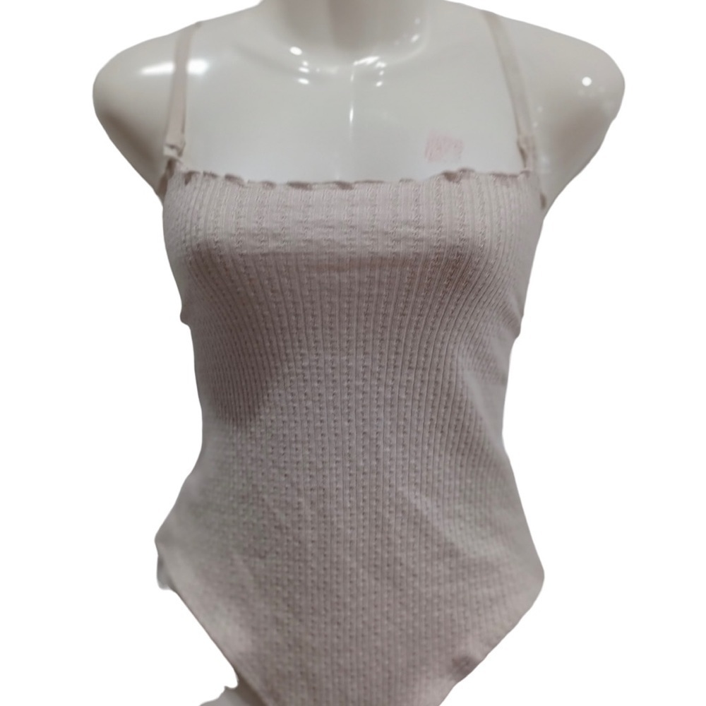 NWT Forever 21 Heather Beige Bodysuit with ruffly design L